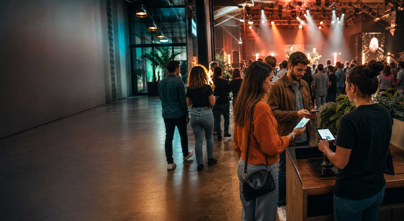 People at a lively ticketed event